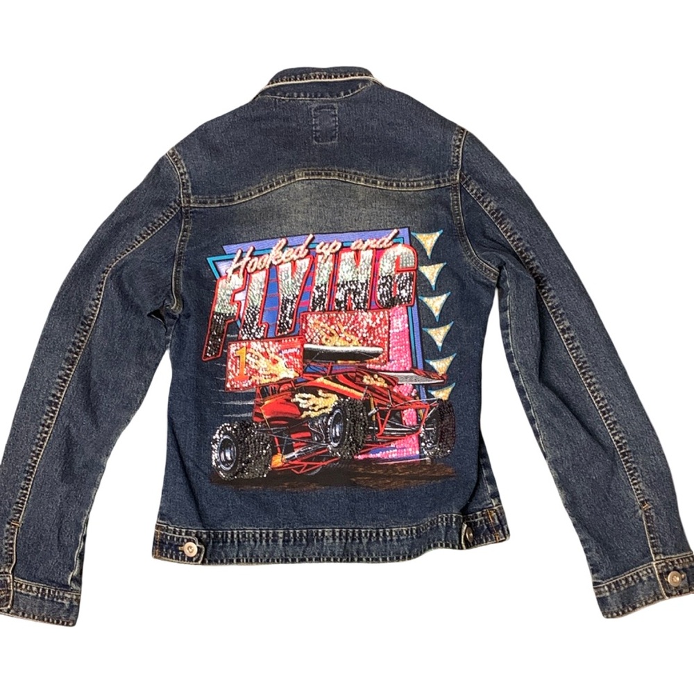 Hand embellished stretch Japanese label denim jacket Y2K 2010s